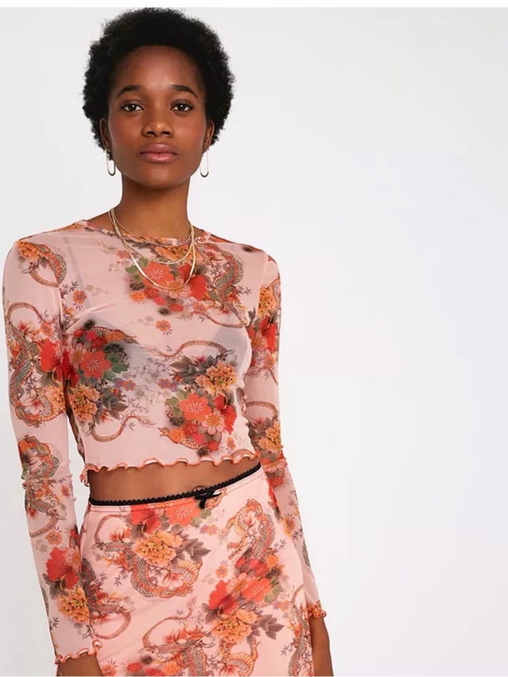 Short sleeve version of this Floral Mesh Long-Sleeve Crop Top - Pink/Coral
